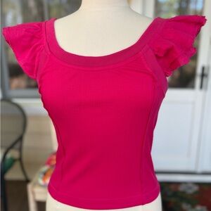 Pilcro Fuchsia Ruffle-Sleeve Tank Top